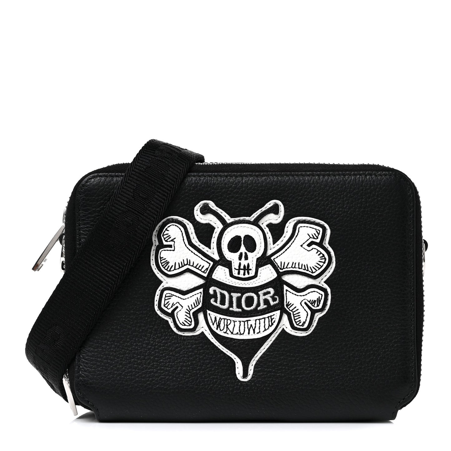 X SHAWN STUSSY Grained Calfskin Double Zip Crossbody Pouch Black