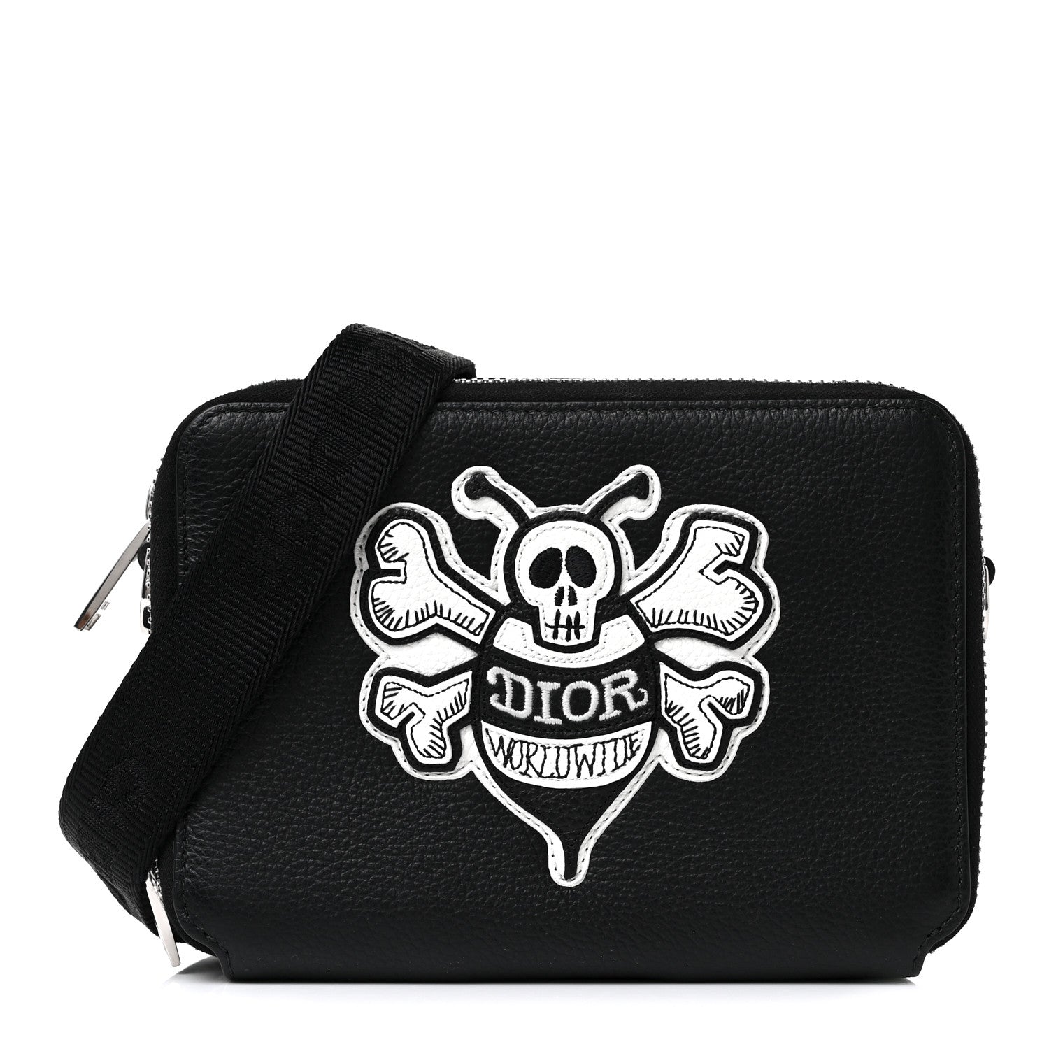 Christian Dior X SHAWN STUSSY Grained Calfskin Double Zip Crossbody Pouch Black 1 of 7