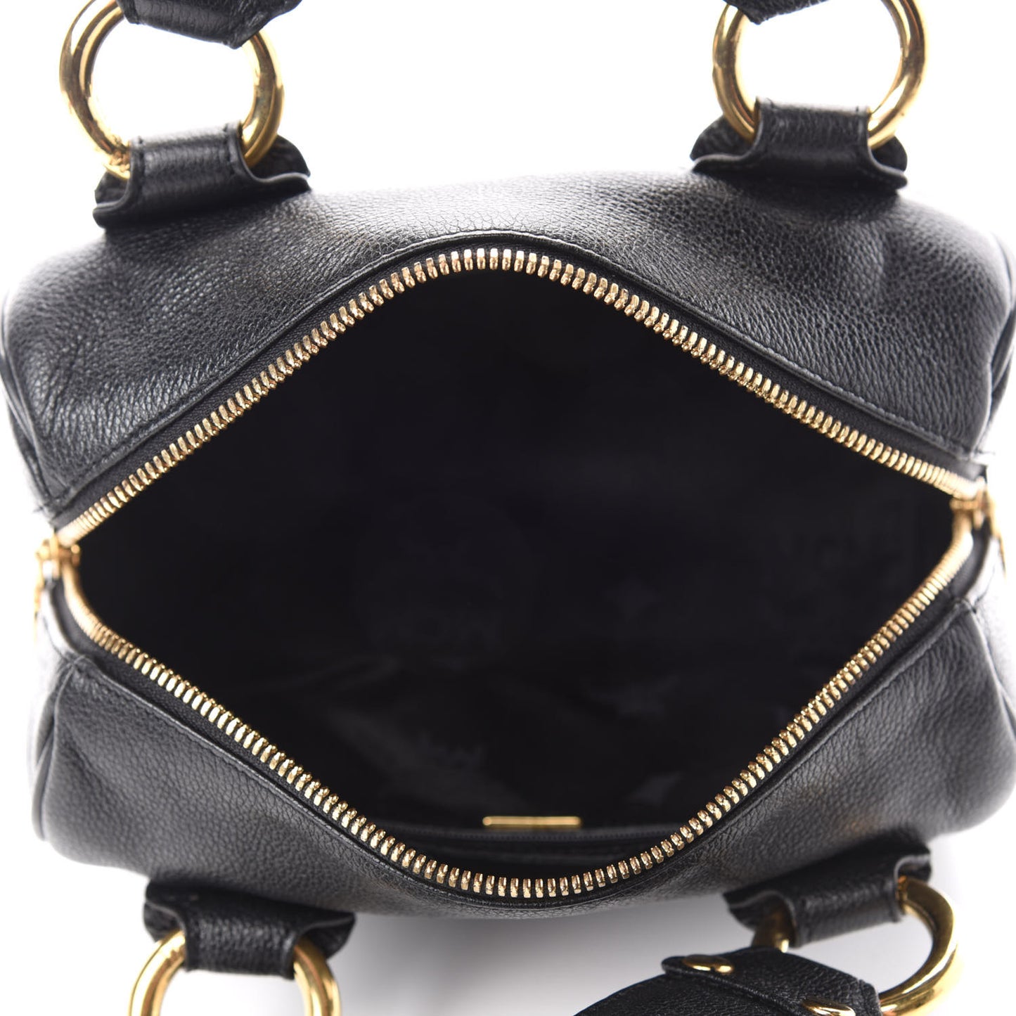 Grained Calfskin Studded Boston Bag Black