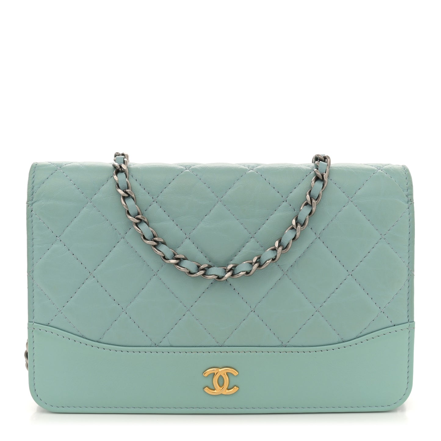 Aged Calfskin Quilted Gabrielle Wallet On Chain WOC Light Blue