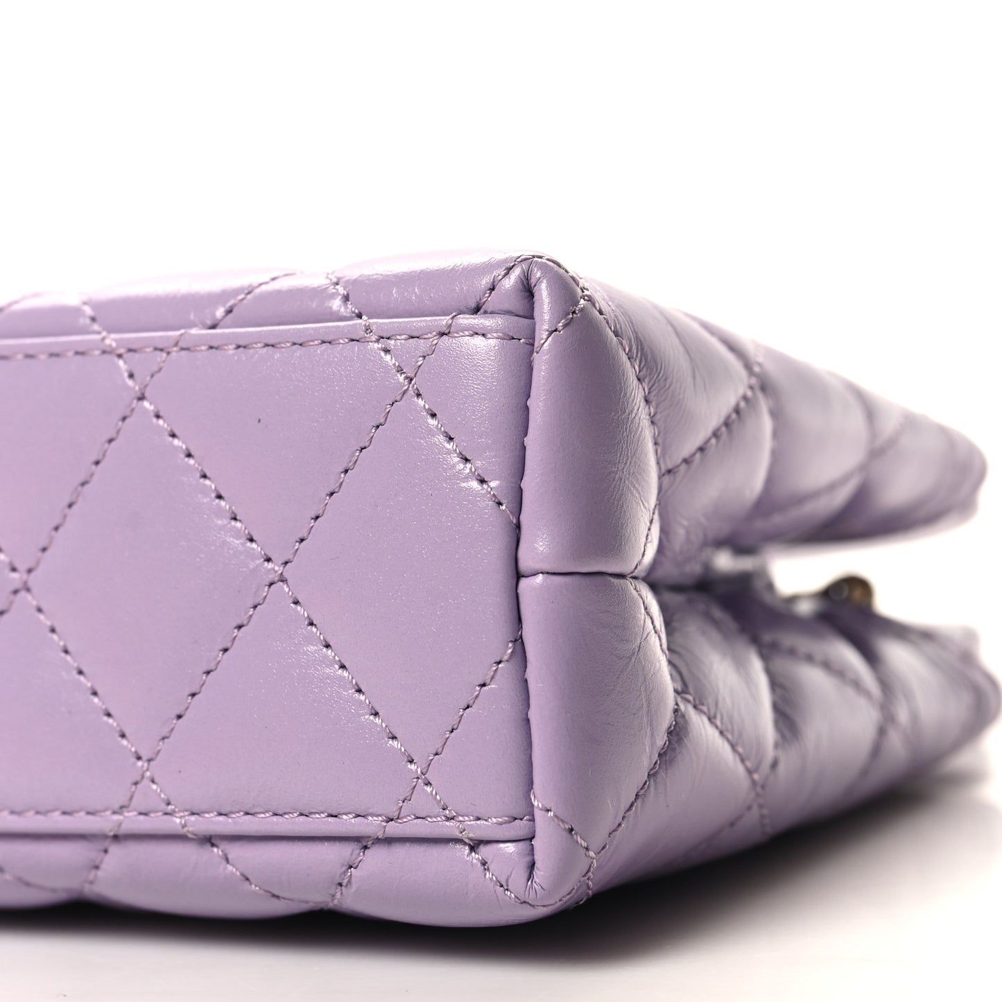 Shiny Aged Calfskin Quilted Nano Kelly Shopper Lilac