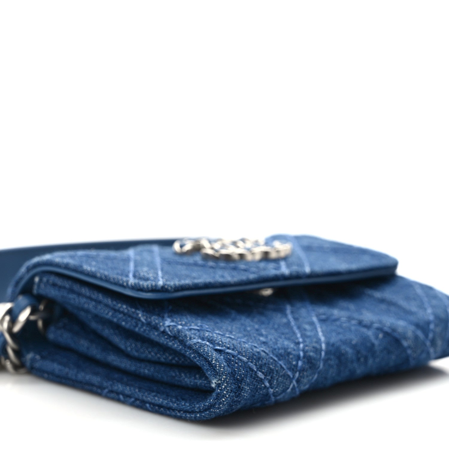 Chanel Denim Quilted Chanel 19 Flap Coin Purse With Chain Blue 7 of 9