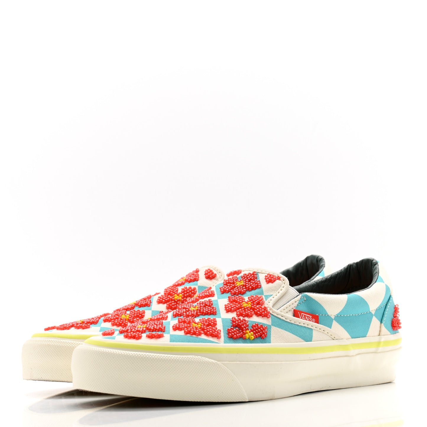 X Vans Vault Beaded Flower Mens Classic Slip On Sneakers 7 Blue Multicolor