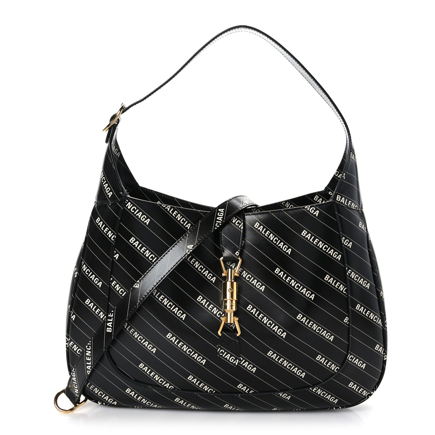 X BALENCIAGA Calfskin Logo Print Medium Jackie 1961 Hobo Black