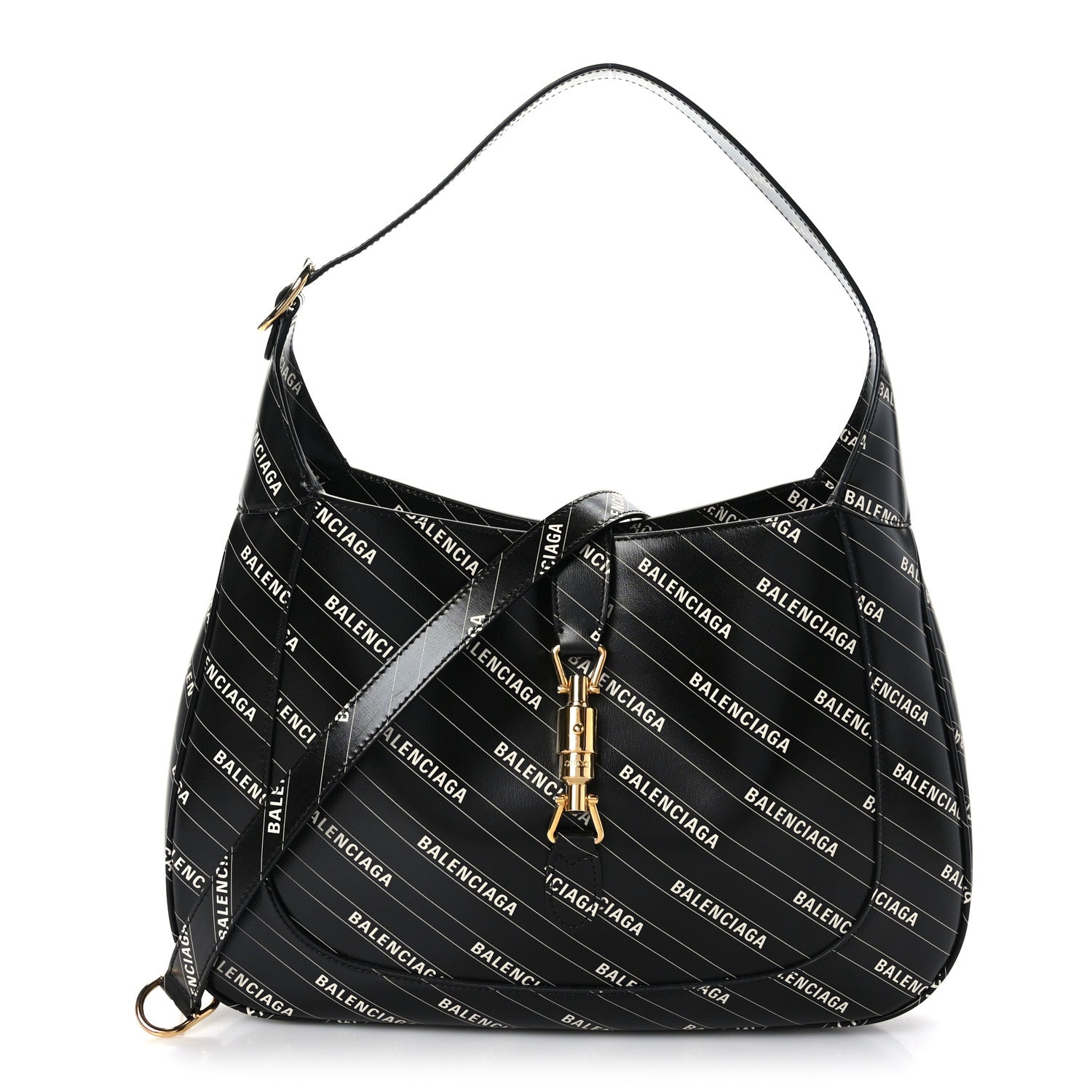 Gucci X BALENCIAGA Calfskin Logo Print Medium Jackie 1961 Hobo Black 1 of 9
