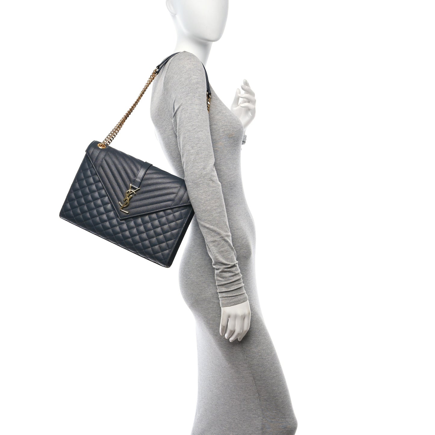 Grain De Poudre Textured Mixed Matelasse Large Triquilt Monogram Satchel Dark Smog