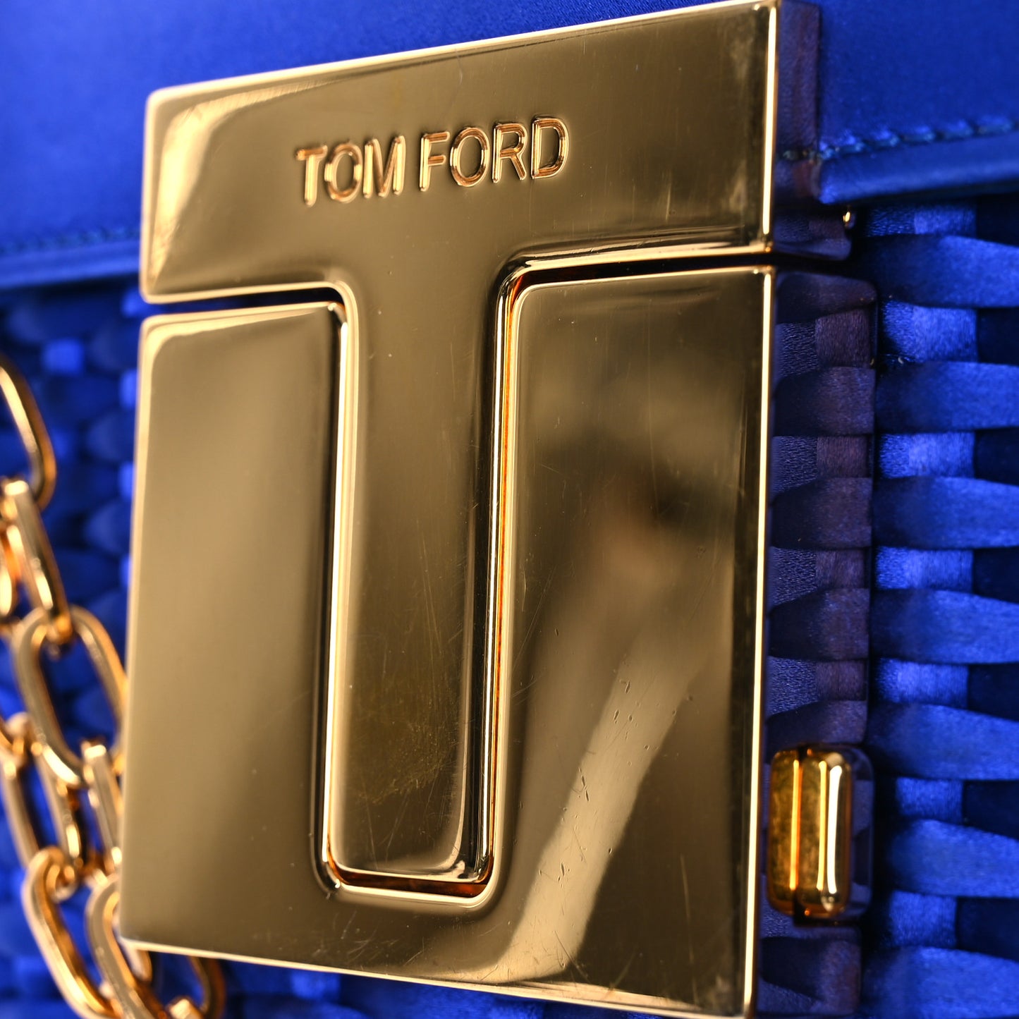 Woven Satin Medium 001 Chain Bag Electric Blue