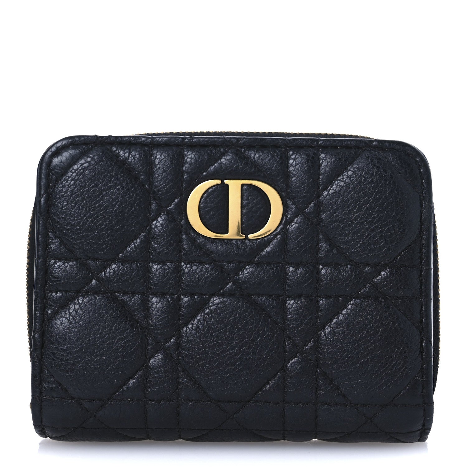 Christian Dior Grained Calfskin Supple Cannage Caro Scarlet Zipped Wallet Black 1 of 12