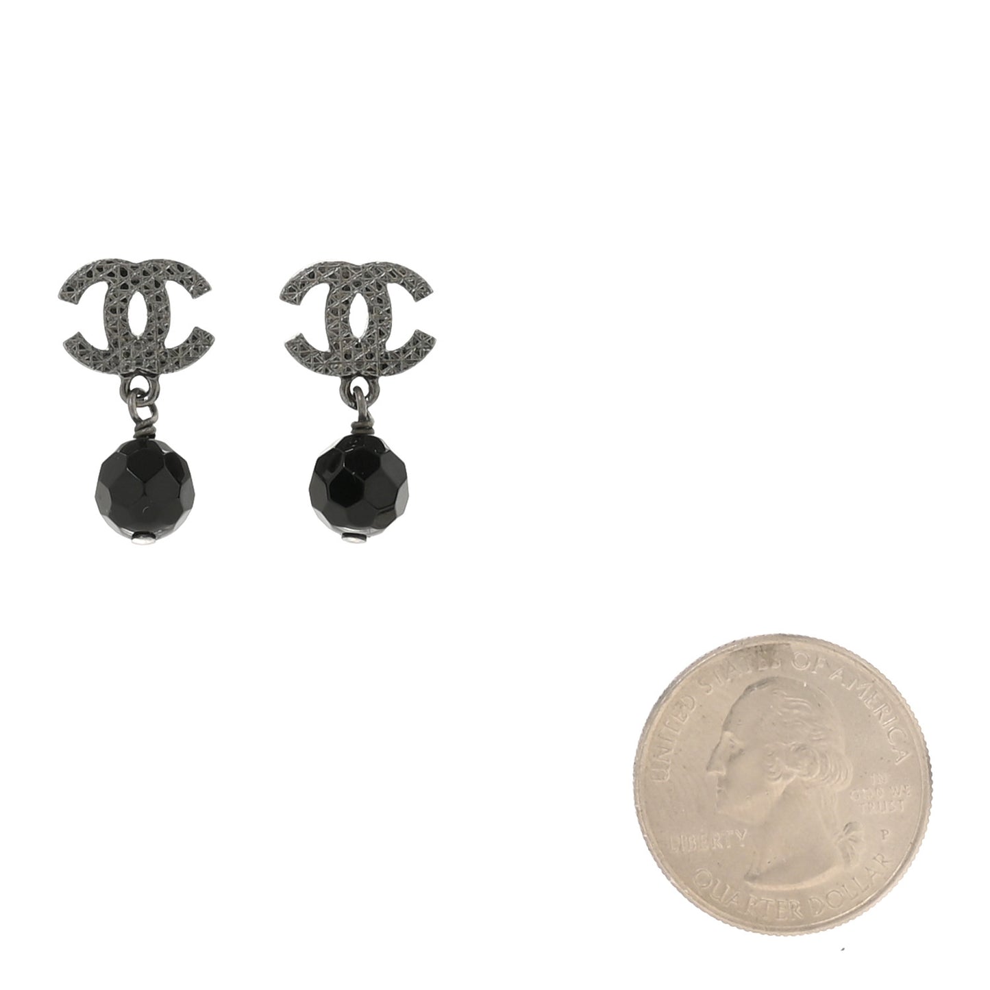 Beaded CC Drop Earrings Ruthenium Black
