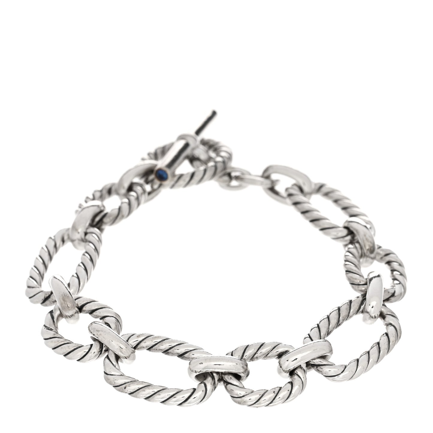 Sterling Silver Blue Sapphire 12.5mm Cushion Link Bracelet