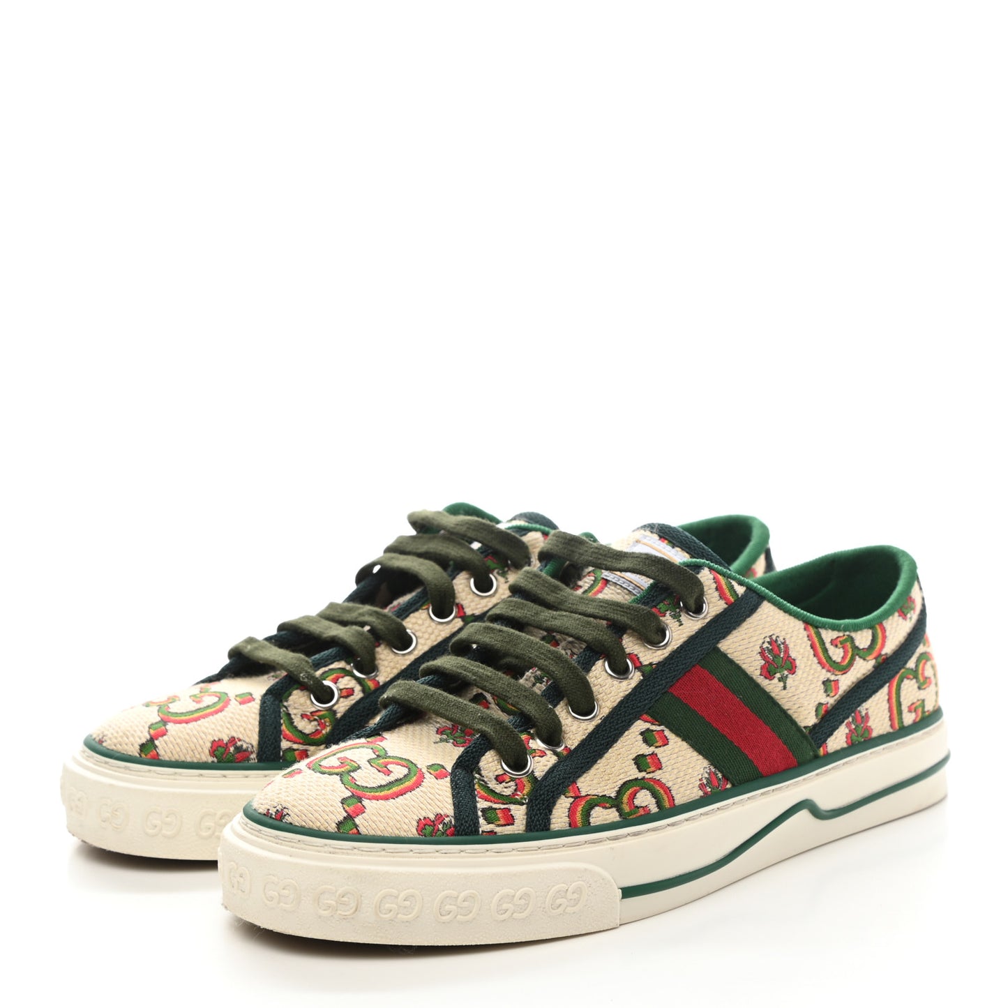 Cotton Tussah Web Gucci 100 1977 Tennis Sneakers 37 Beige Green Multicolor Vintage Green