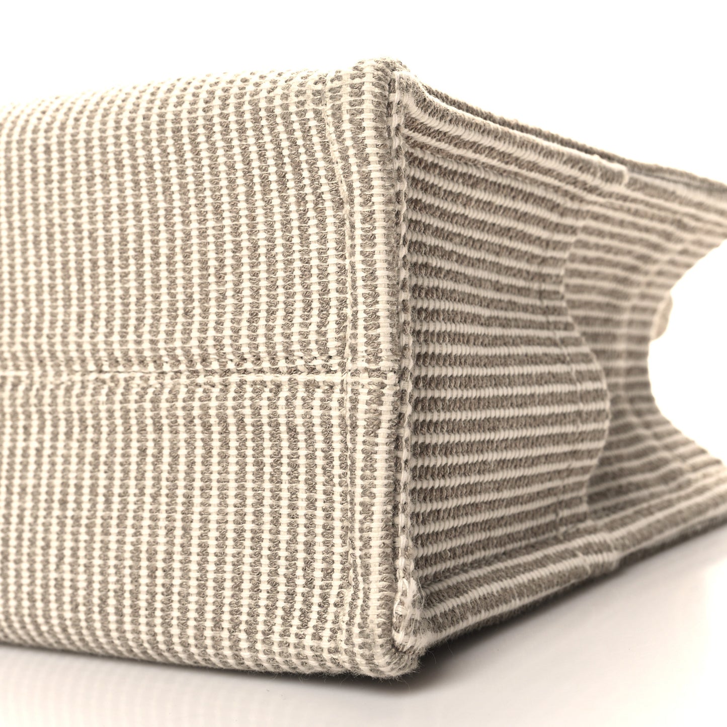 Canvas Calfskin Striped Triomphe Small Cabas Beige