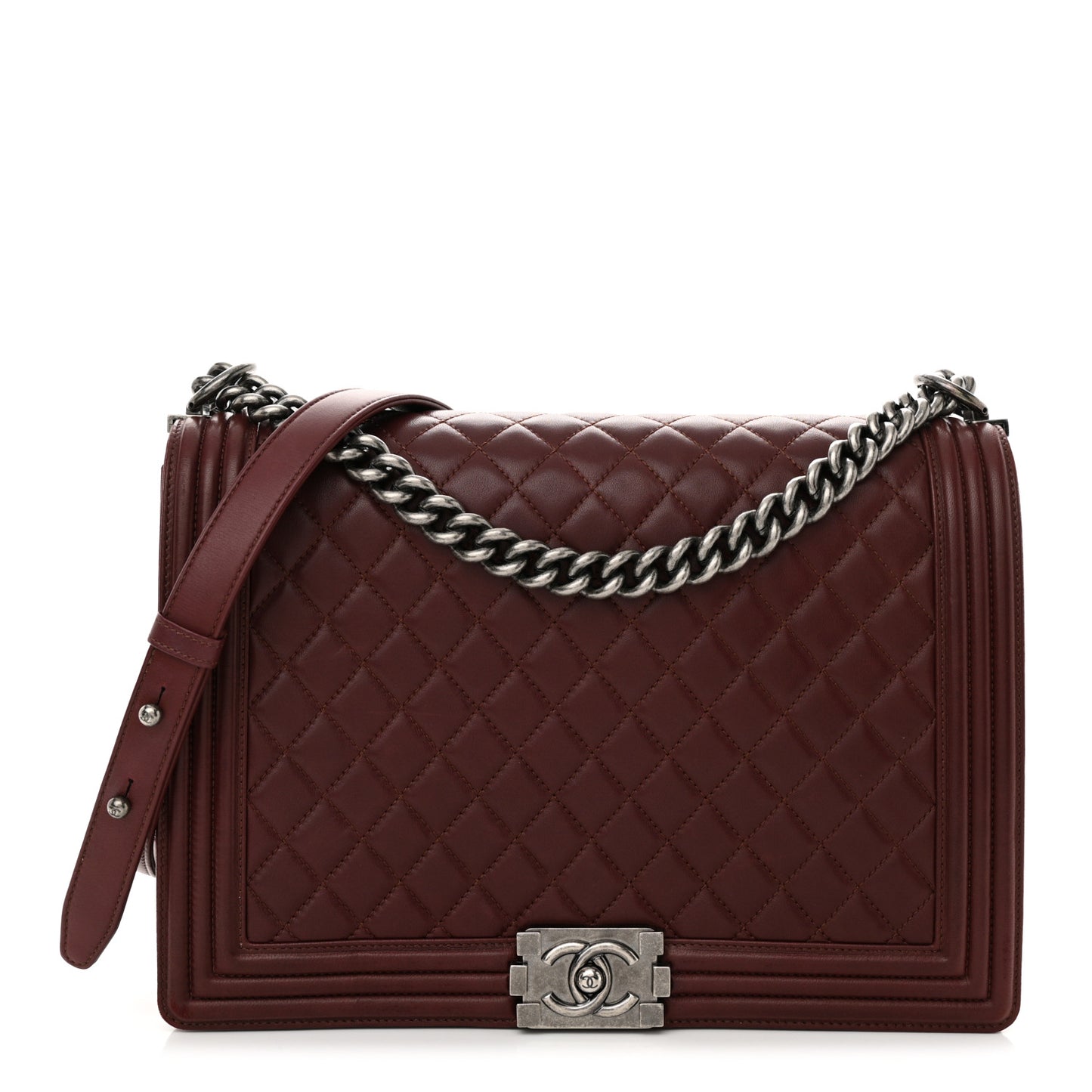 Lambskin Quilted Large Boy Flap Dark Red