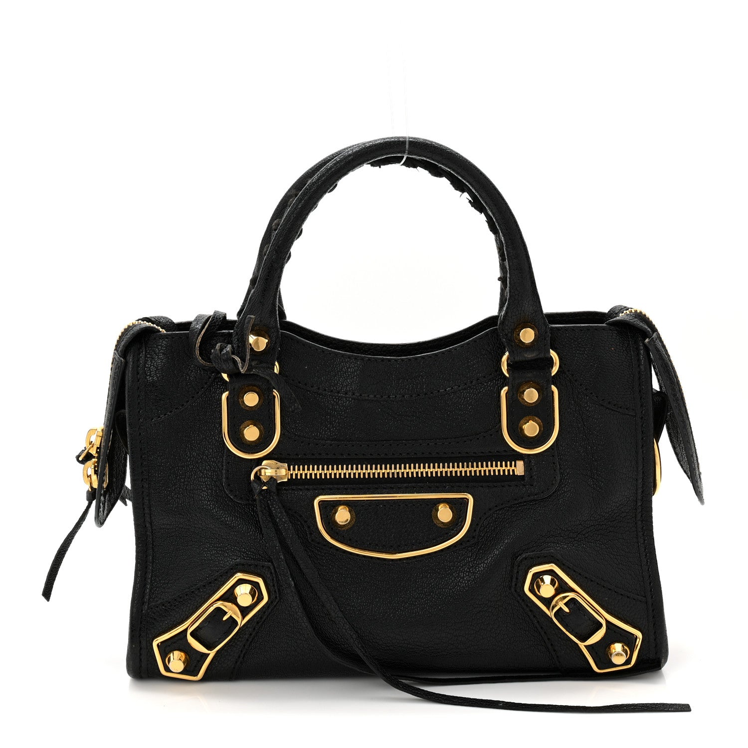 Balenciaga Chevre Gold Metallic Edge Hardware Mini City Black