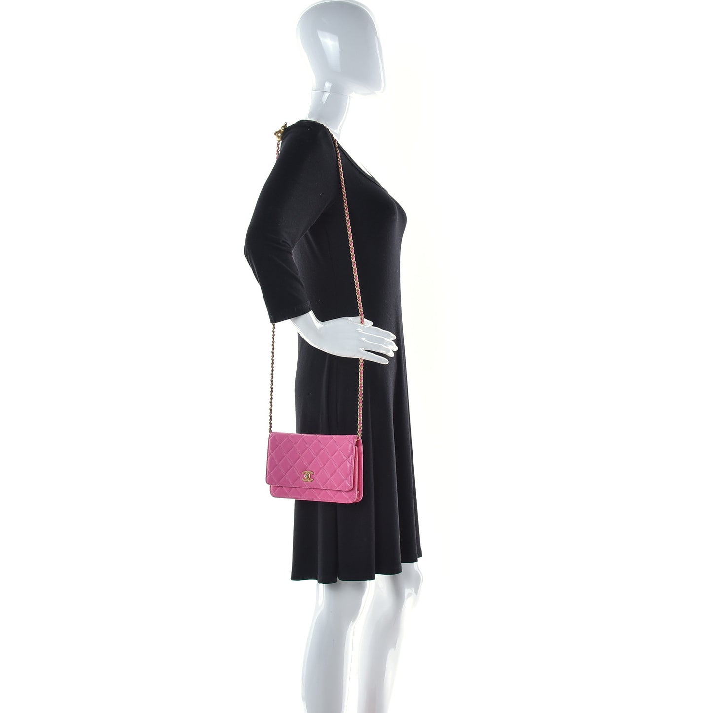 Lambskin Quilted CC Pearl Crush Wallet on Chain WOC Pink