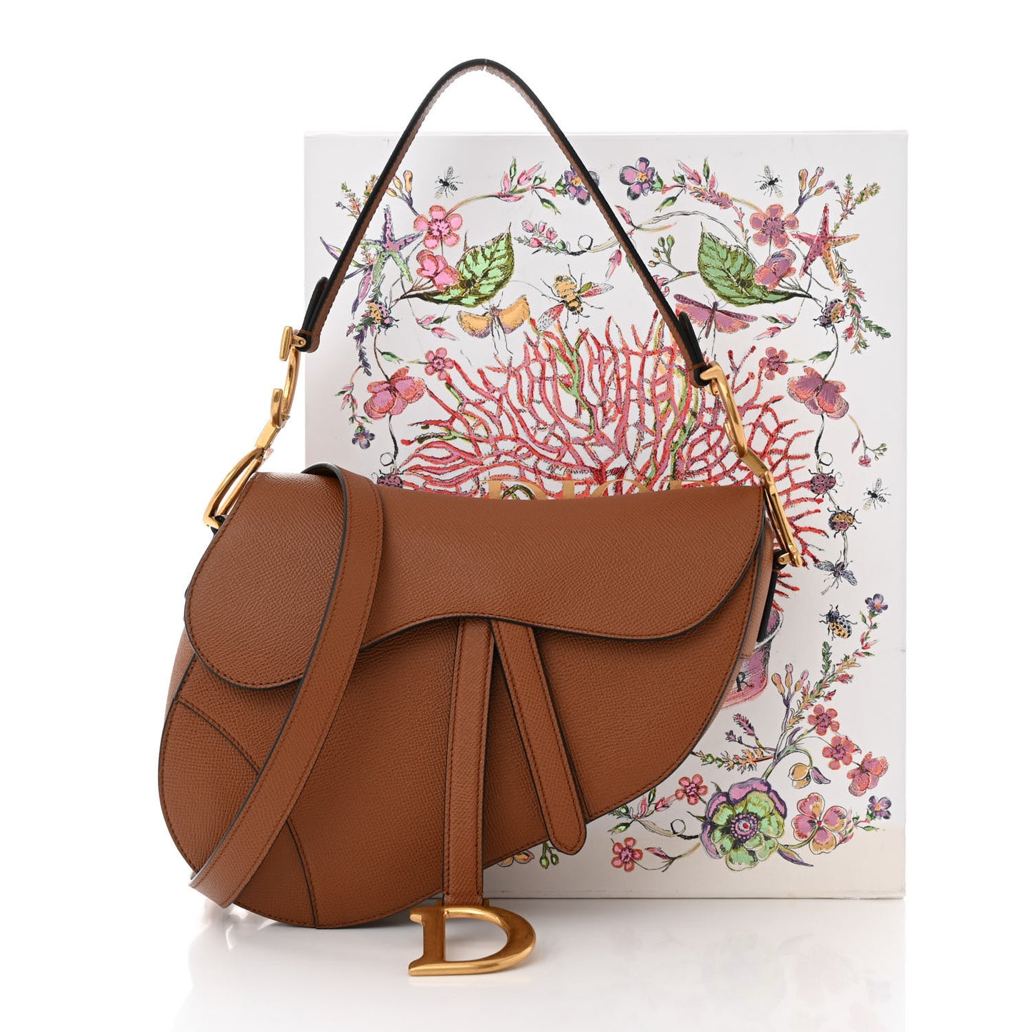 Grained Calfskin Saddle Bag With Strap Golden Saddle