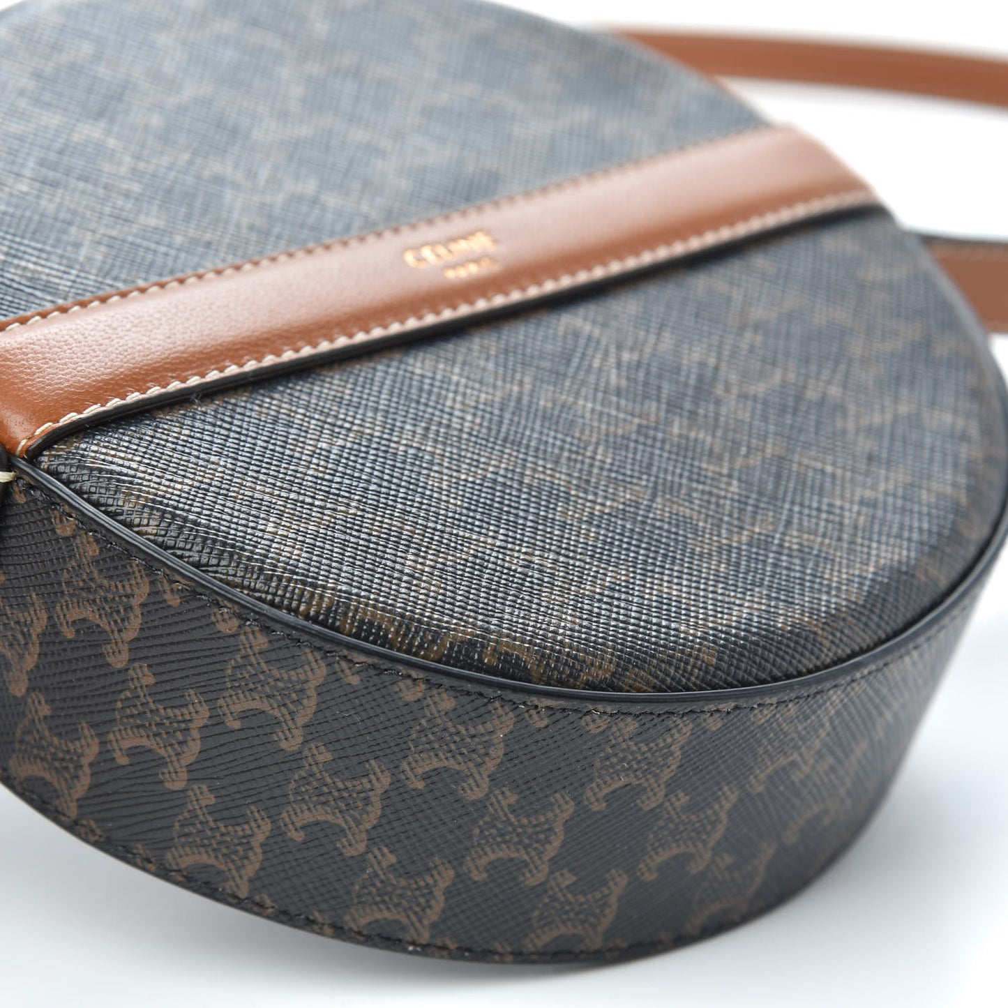 Lambskin Triomphe Canvas Round Purse On Strap Black Tan