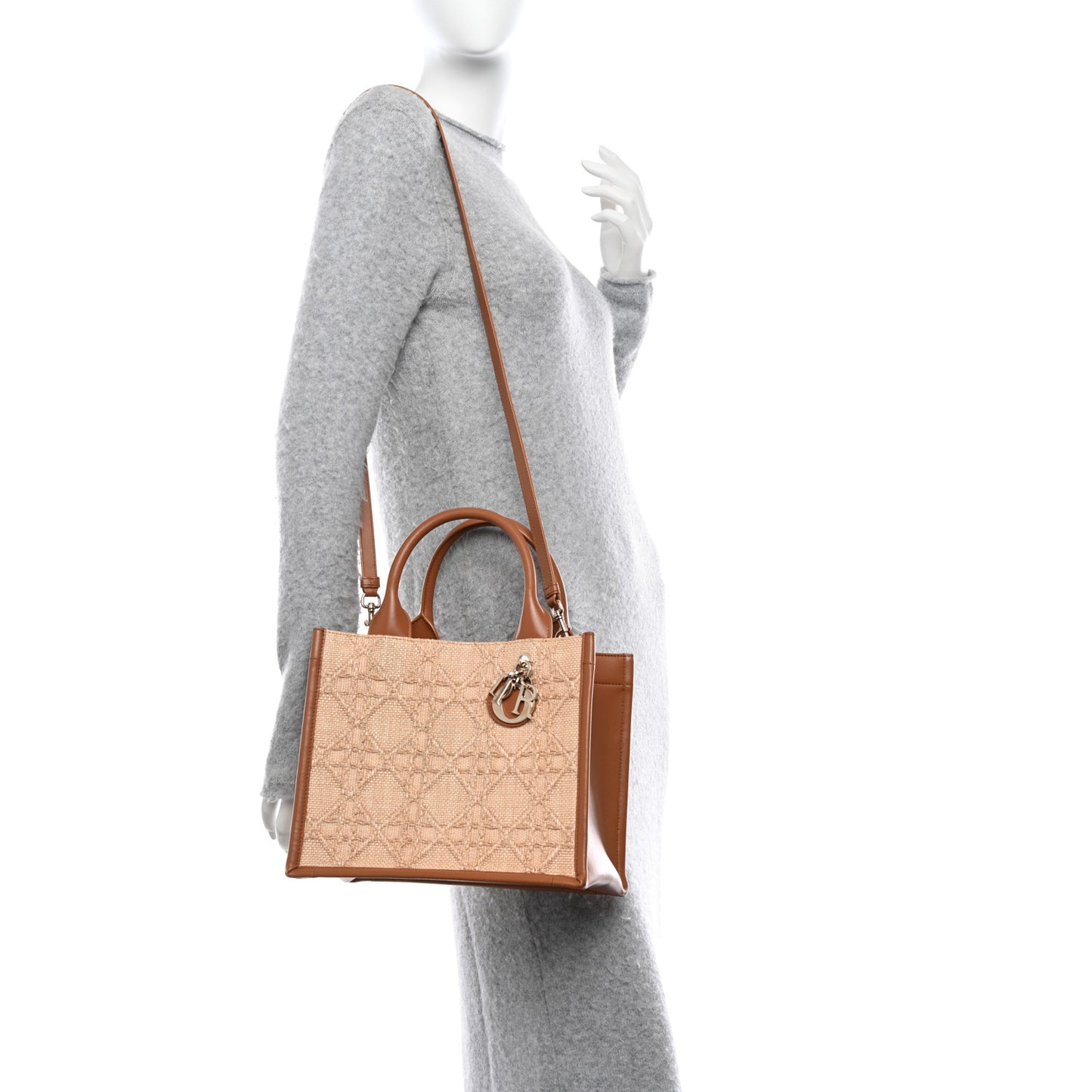 CHRISTIAN DIOR Raffia Macro Cannage Small Book Tote Natural