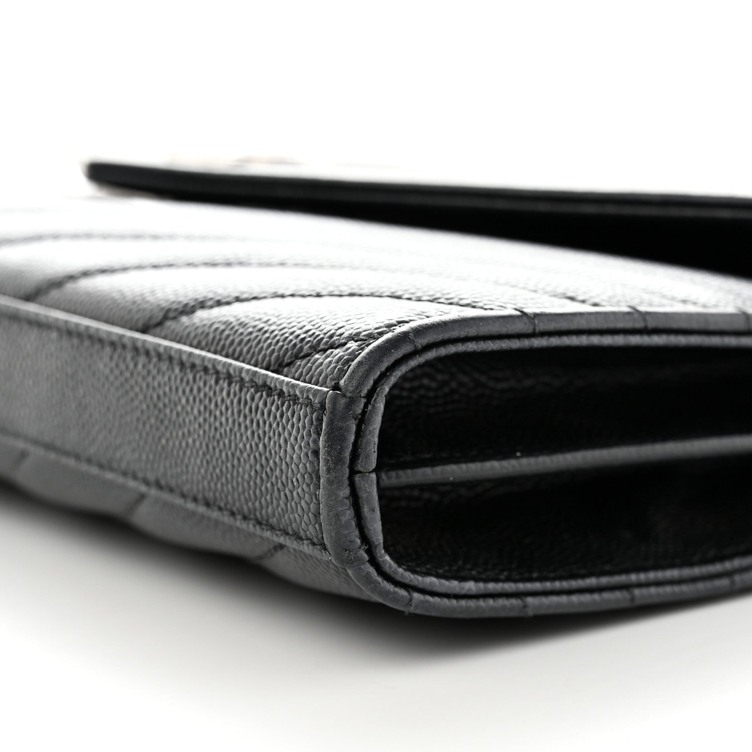 Saint Laurent Grain De Poudre Matelasse Chevron Monogram Chain Wallet Black 11 of 18
