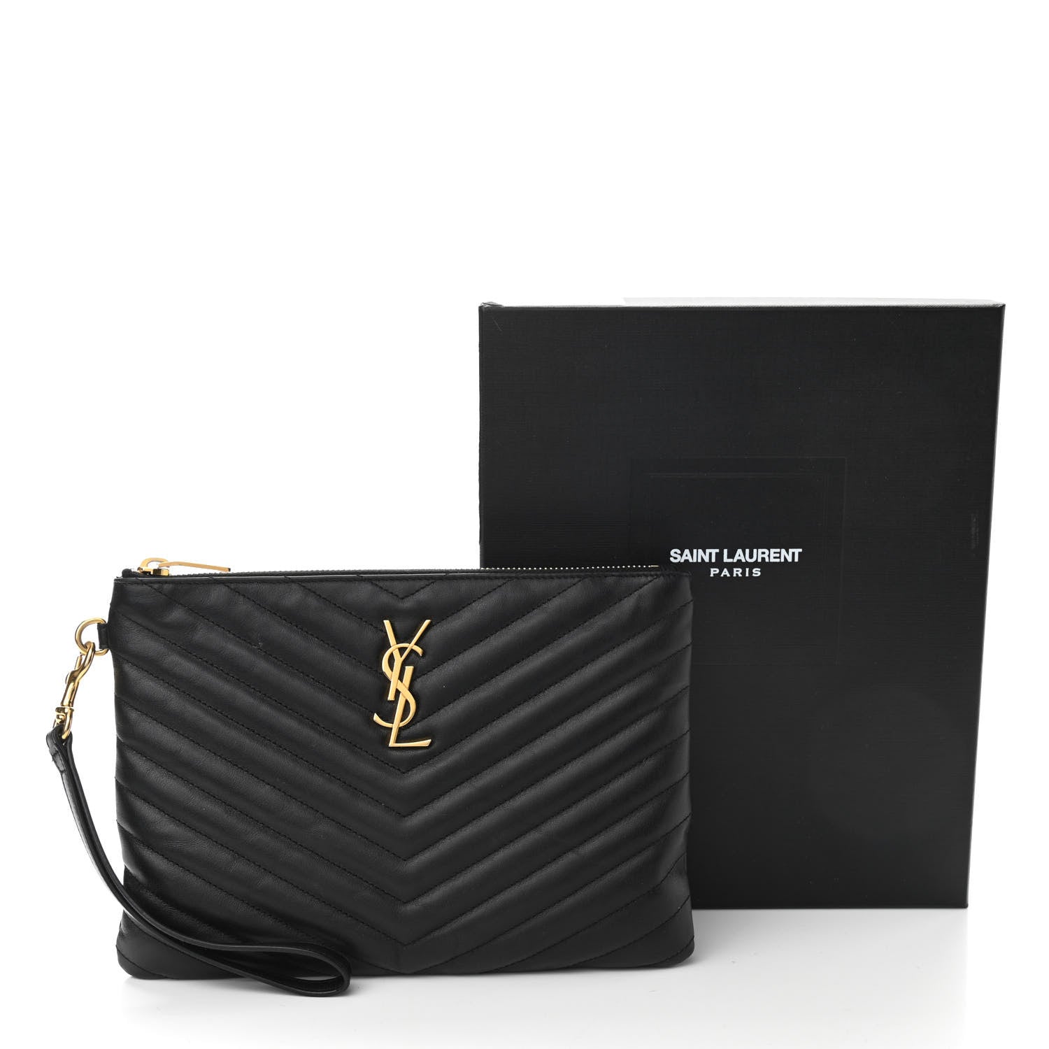 Saint Laurent Calfskin Matelasse Chevron Monogram A5 Wristlet Black 11 of 11