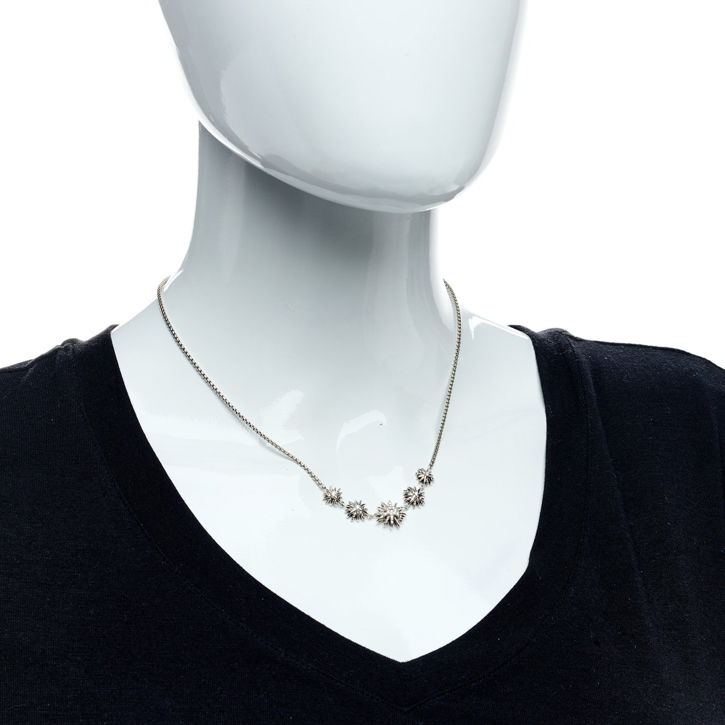 Sterling Silver Diamond Starburst 5 Station Necklace