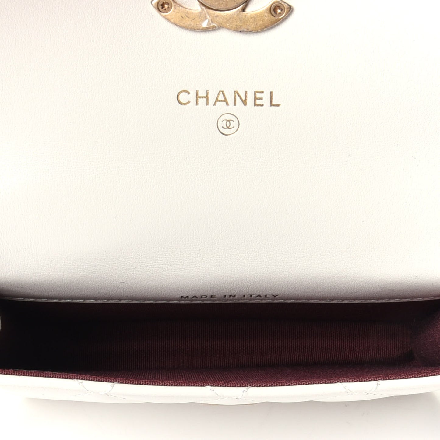 Calfskin Quilted Perfect Fit Coin Purse With Chain White