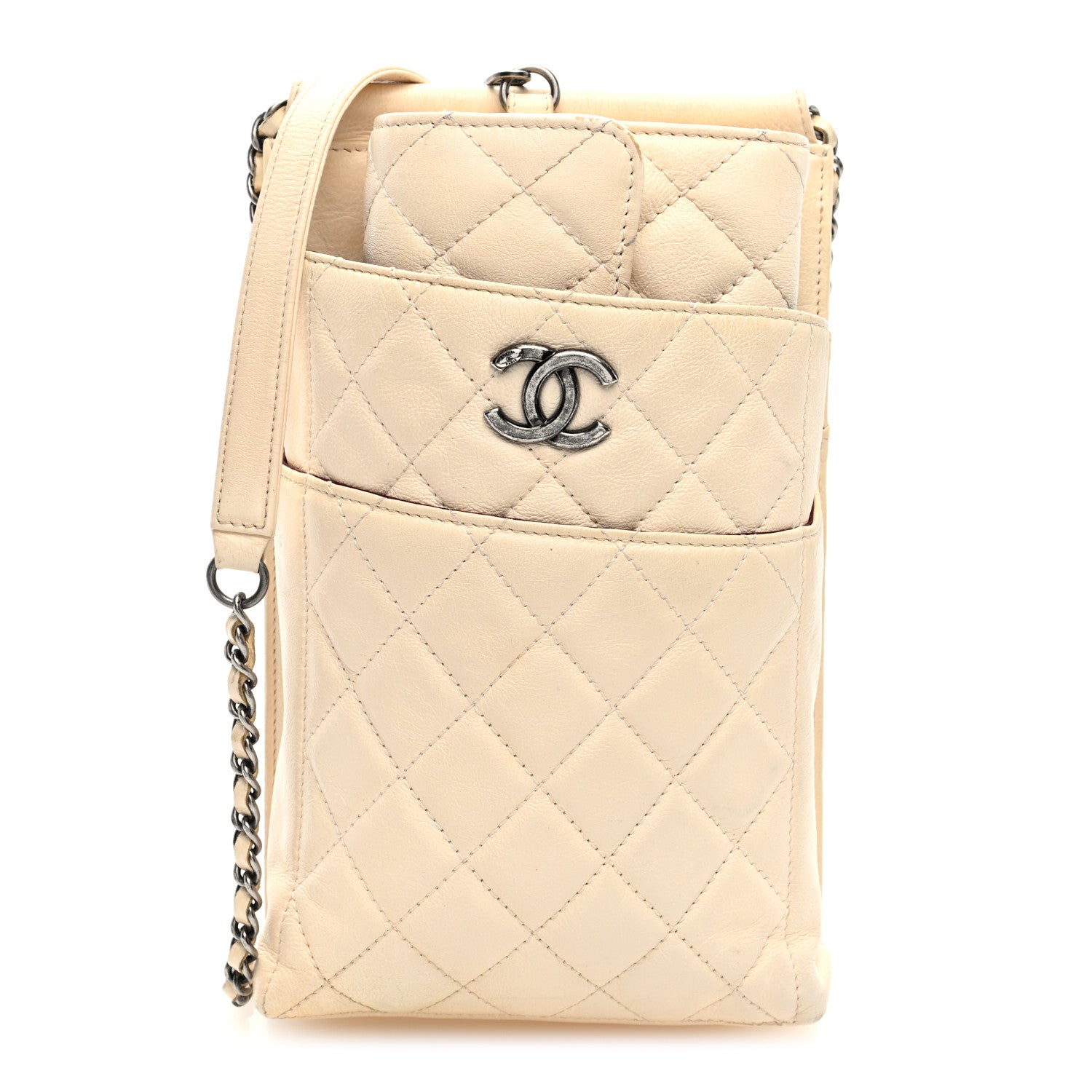 Chanel Calfskin Quilted CC Waiter Clutch Clutch With Chain White