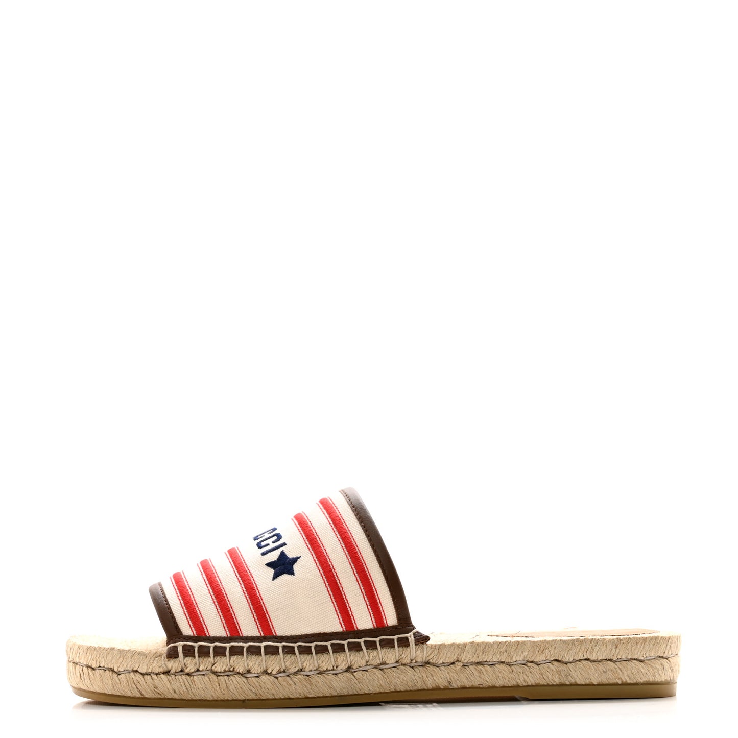 Canvas Miro Soft Calfskin Striped Mens Espadrille Flat Slide Sandals 9 Greggio Brown Sugar