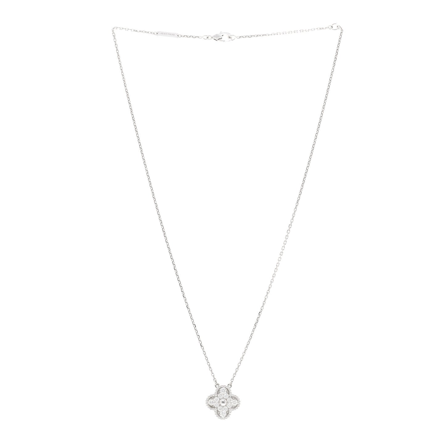 18K White Gold Diamond Vintage Alhambra Pendant Necklace
