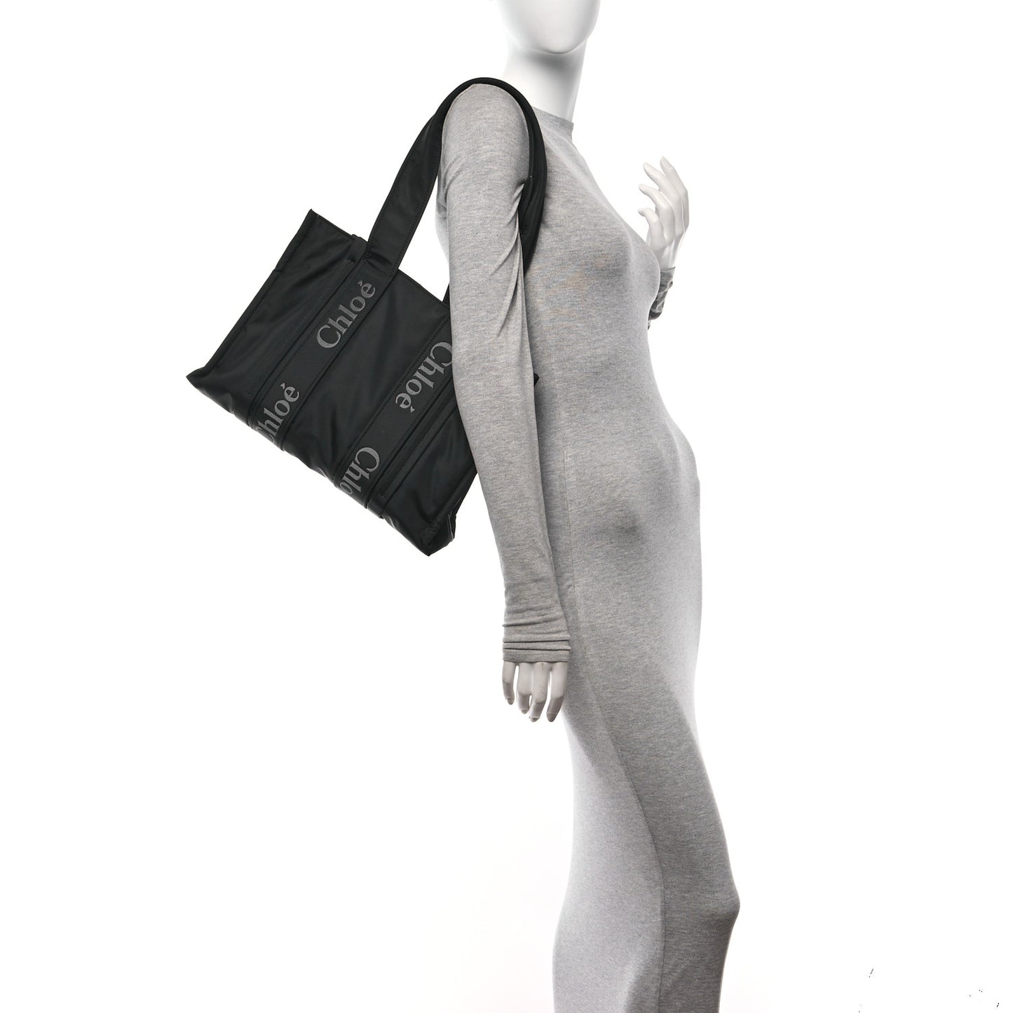 Recycled Polyester Medium Woody Ribbon Tote Black