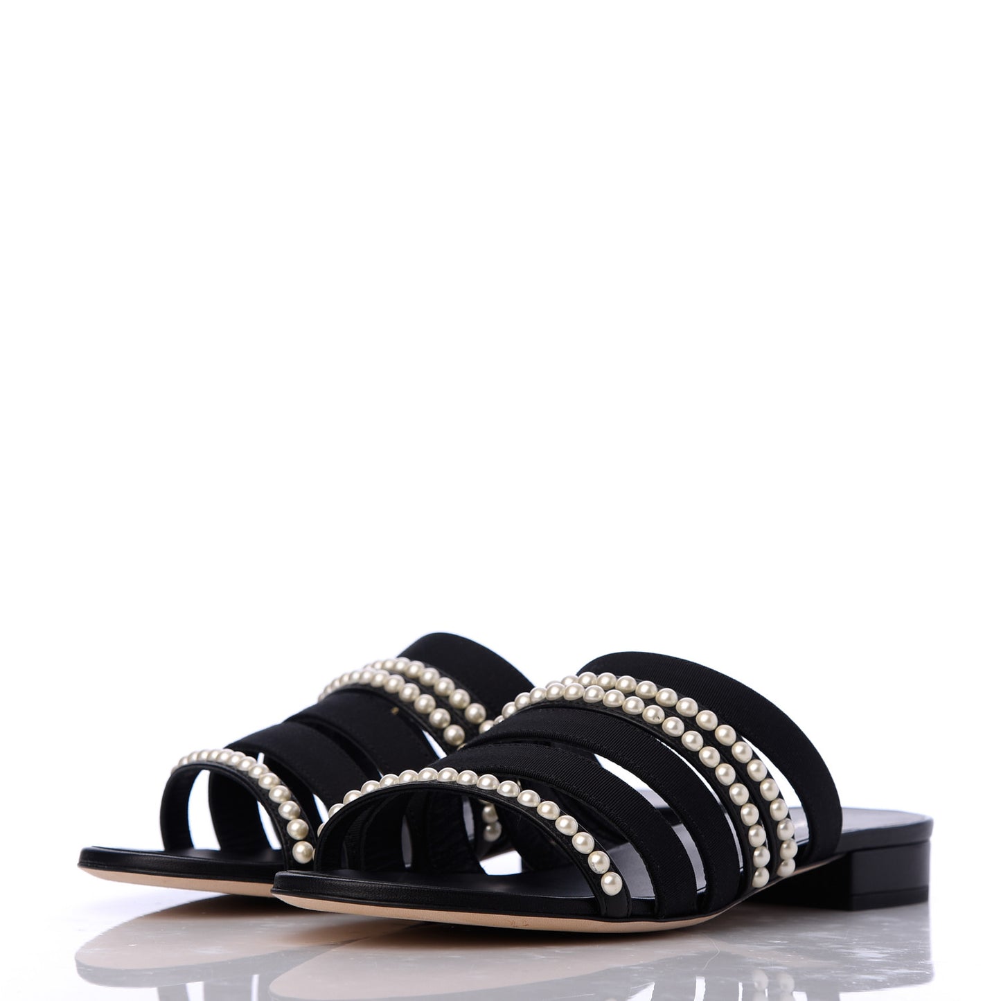 Patent Grosgrain CC Pearl Mules 37 Black