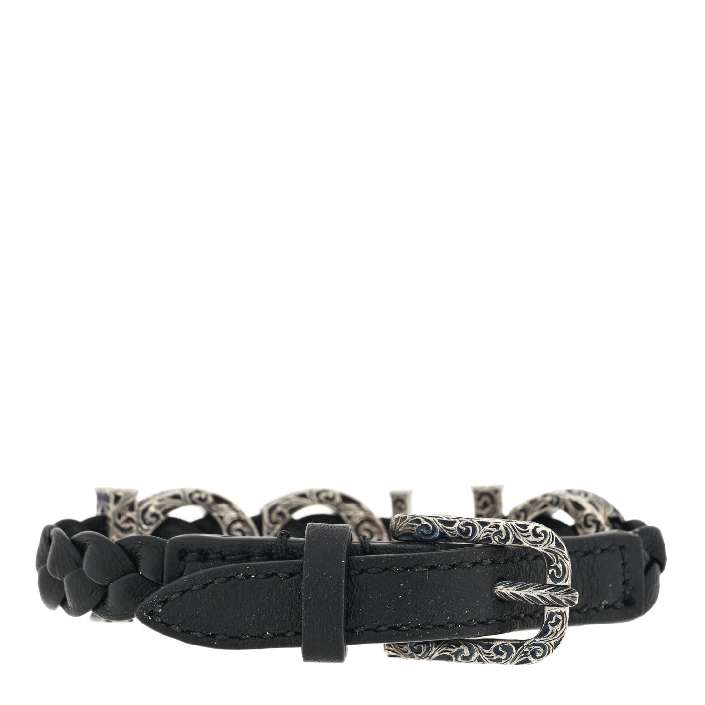 Sterling Silver Calfskin Logo Bracelet Black