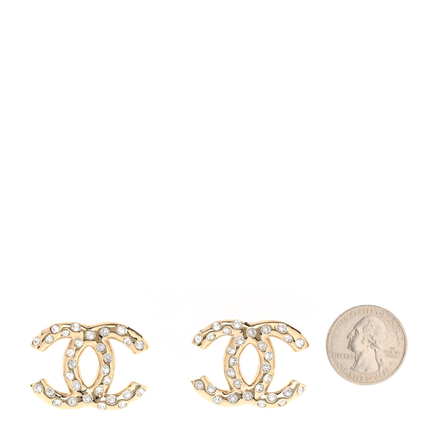 Metal Crystal CC Earrings Gold