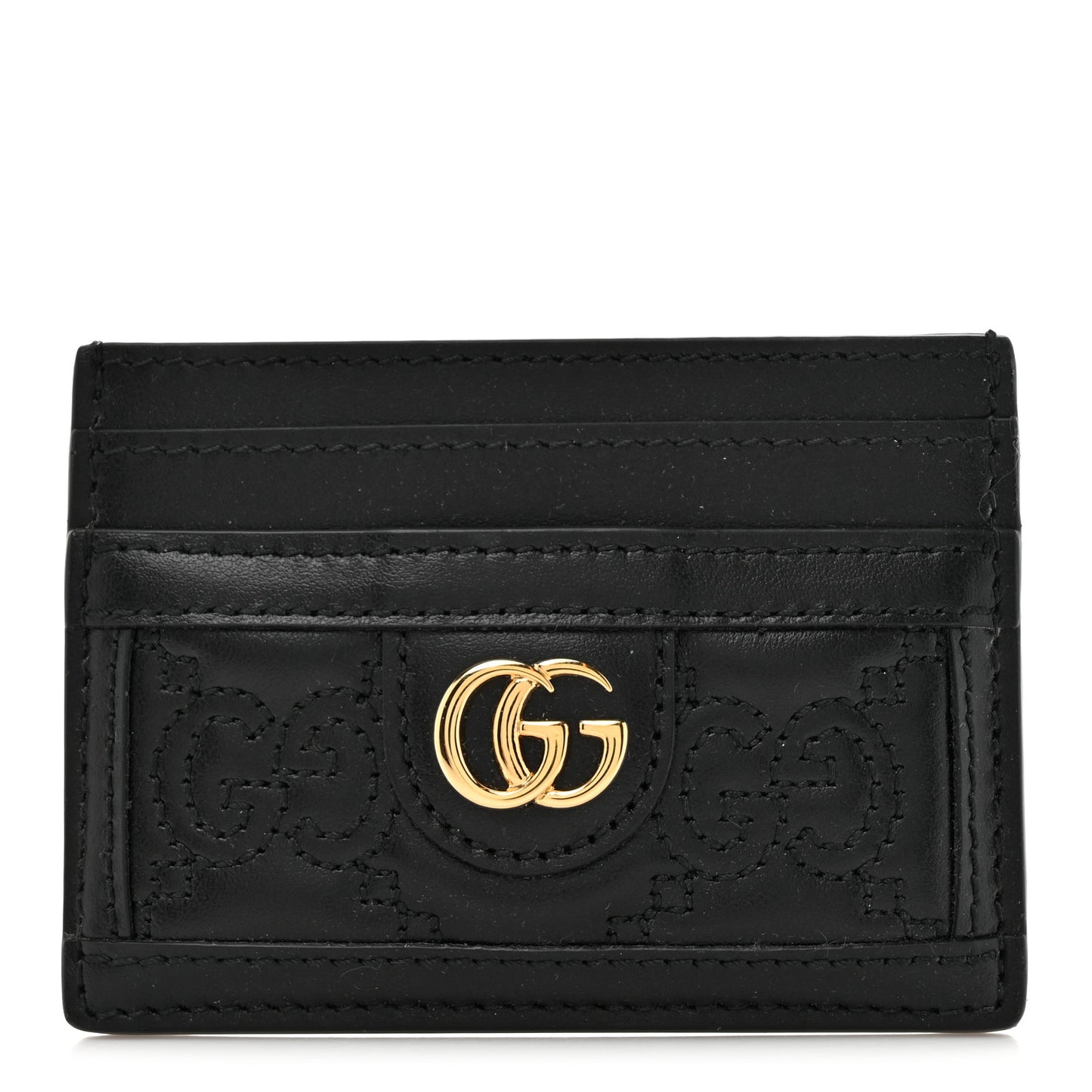 Calfskin GG Matelasse Card Holder Black