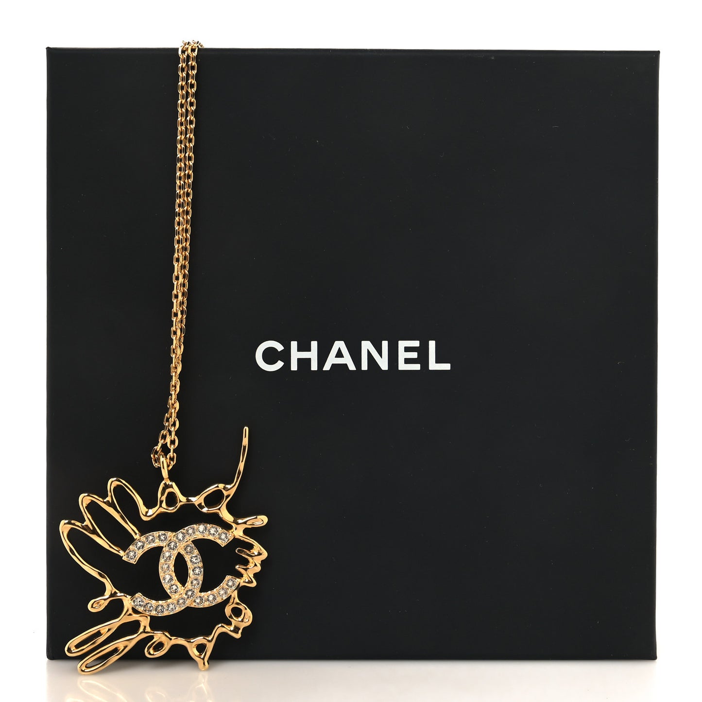 Metal Diamantes CC Pendant Necklace Gold
