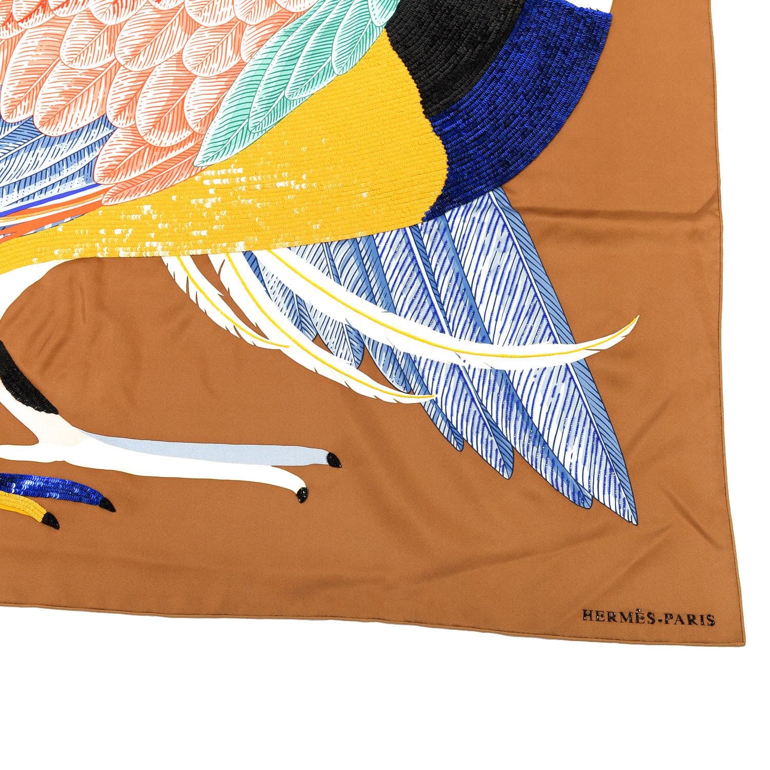 Hermes Silk Embroidered Giant Toucans De Paradis Scarf 140 Tabac Bleu Jaune 3 of 6