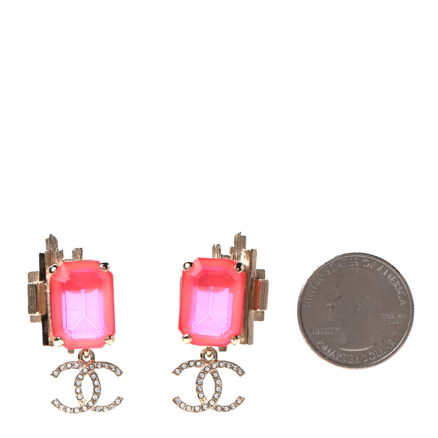 Metal Crystal CC Earrings Gold Pink