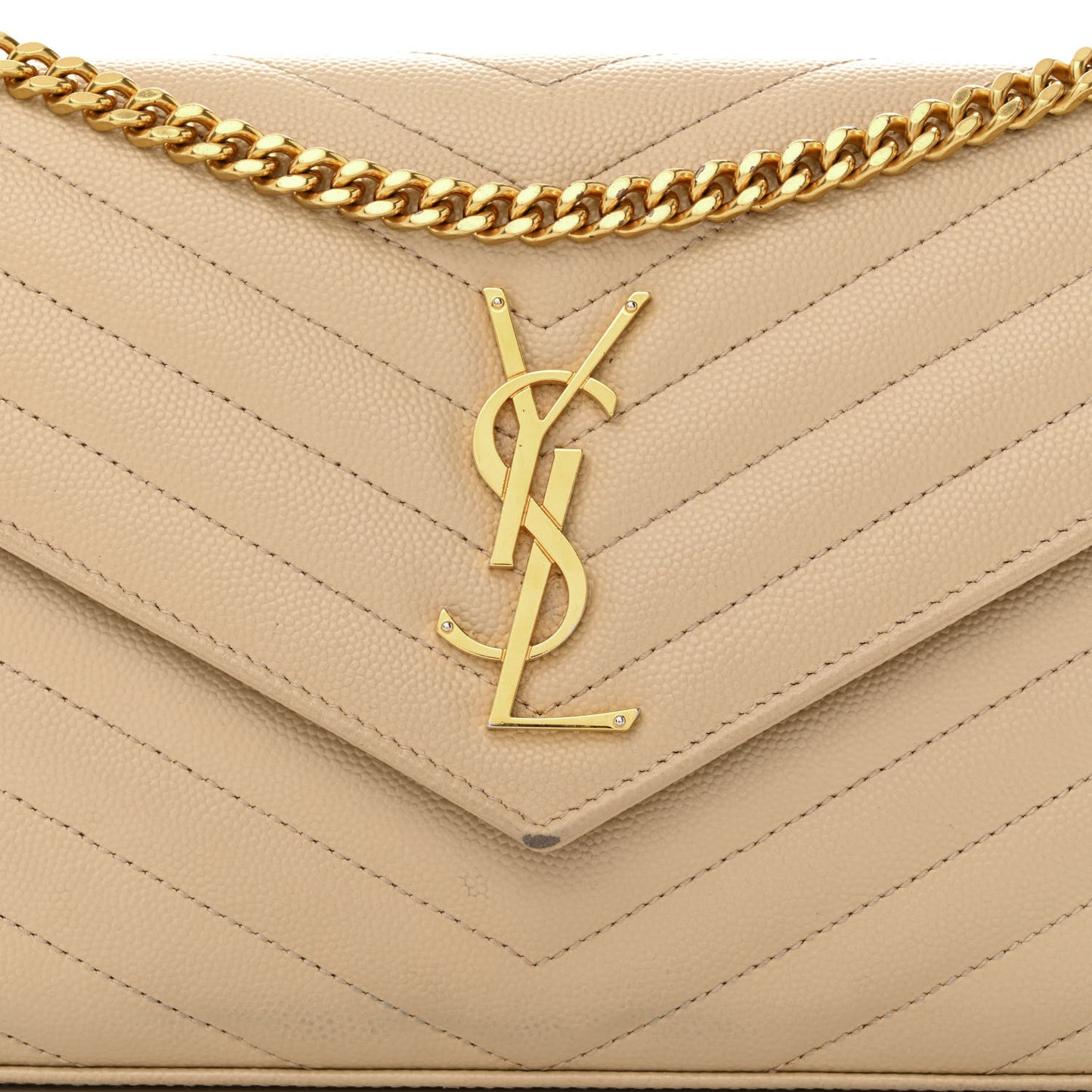 Grain De Poudre Matelasse Chevron Monogram Chain Wallet Dark Beige