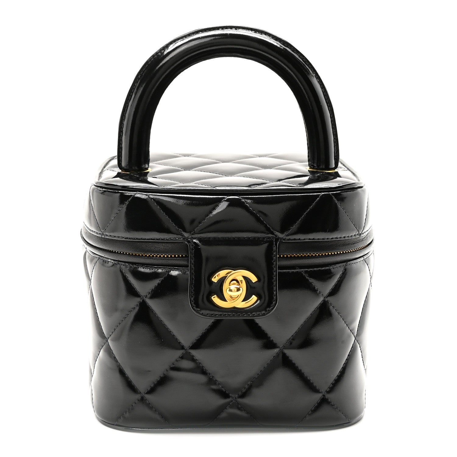 Chanel Patent Quilted Top Handle Vanity Case Black 1639546