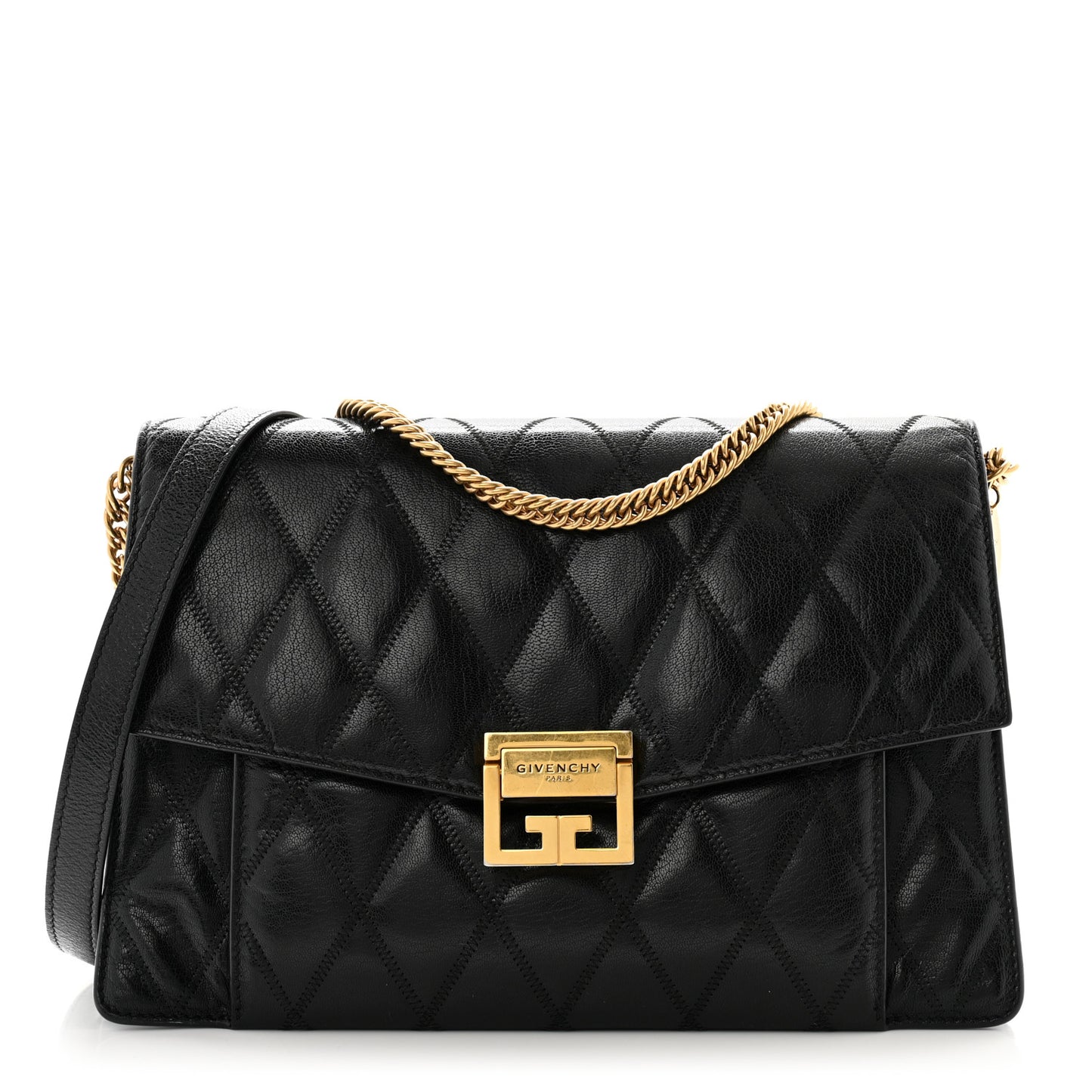 Goatskin Quilted Medium GV3 Shoulder Bag Black