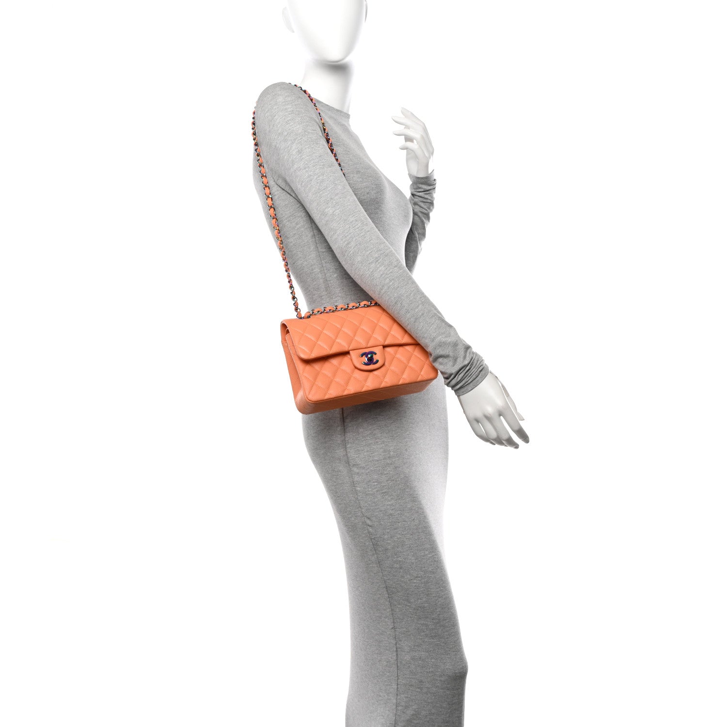 Chanel Caviar Quilted Rainbow CC Small Double Flap Orange 2 of 13