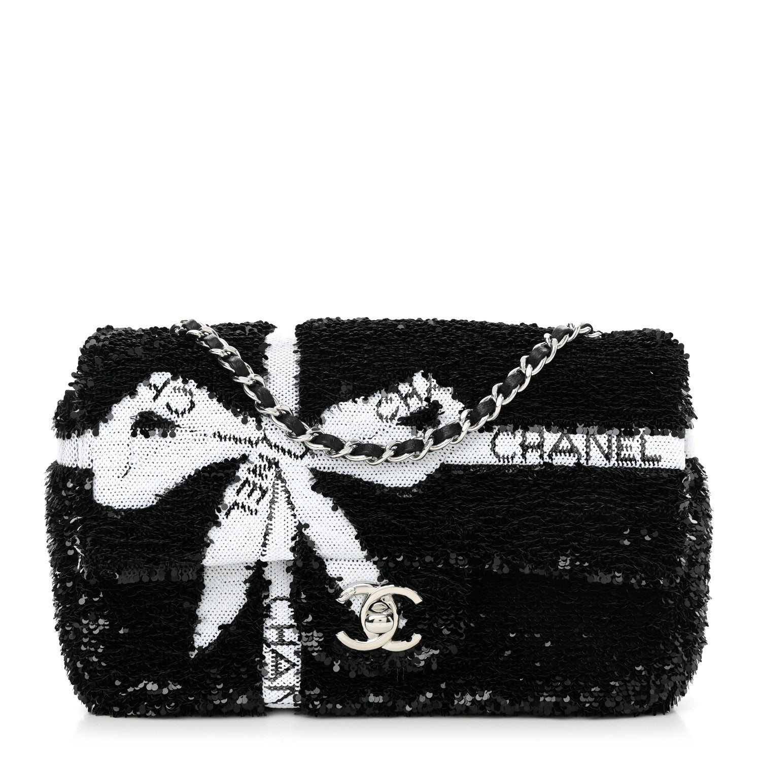 Chanel Sequin Ribbon Mini Rectangular Flap Black White 1 of 11