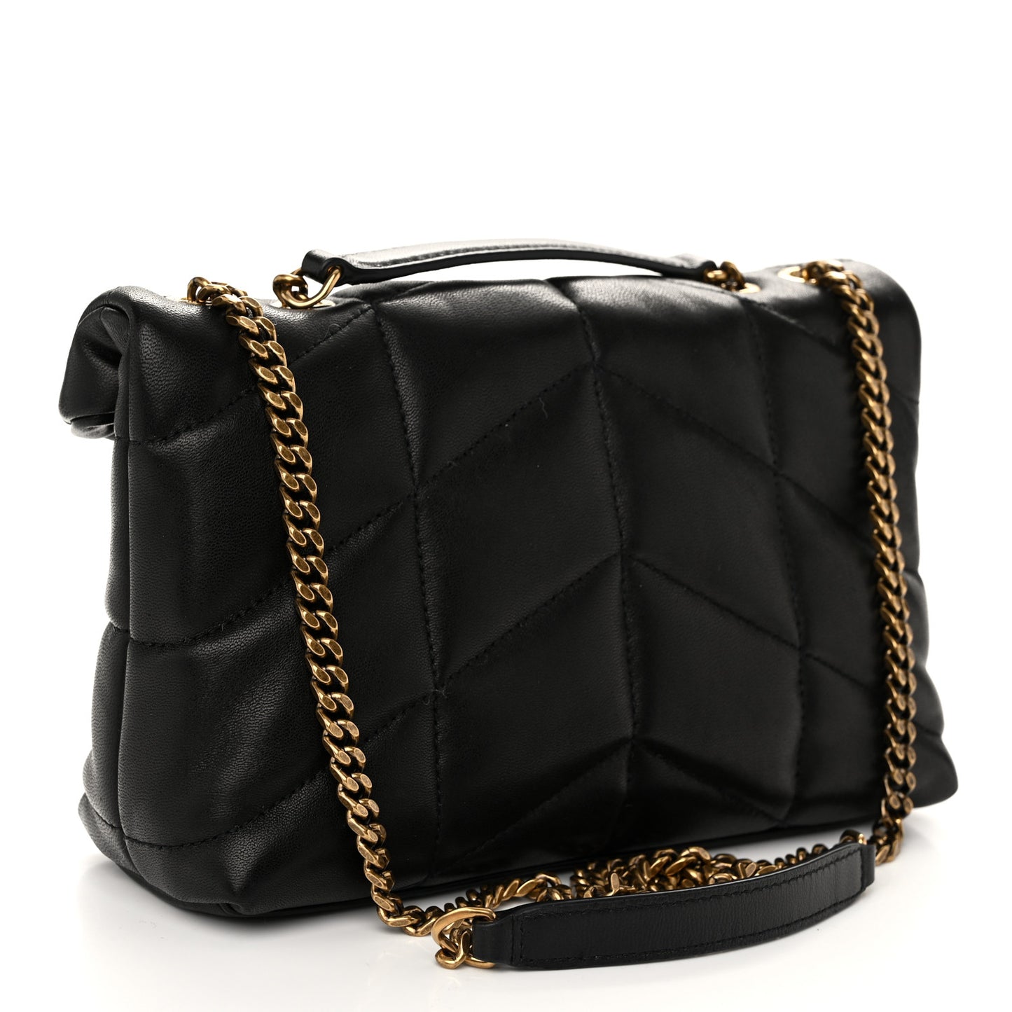 Lambskin Quilted Toy Loulou Puffer Monogram Chain Satchel Black