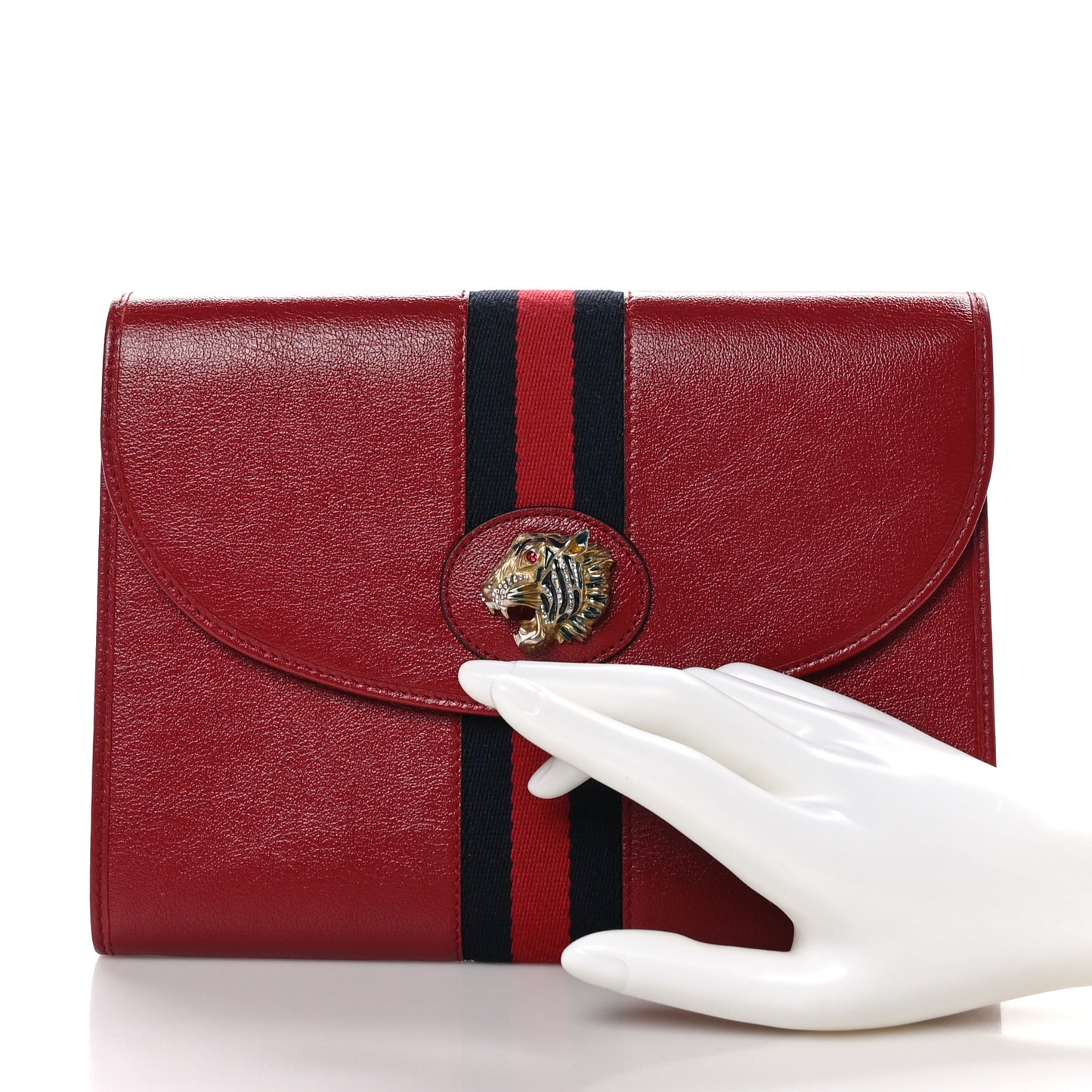 Calfskin Web Rajah Clutch Romantic Cherry