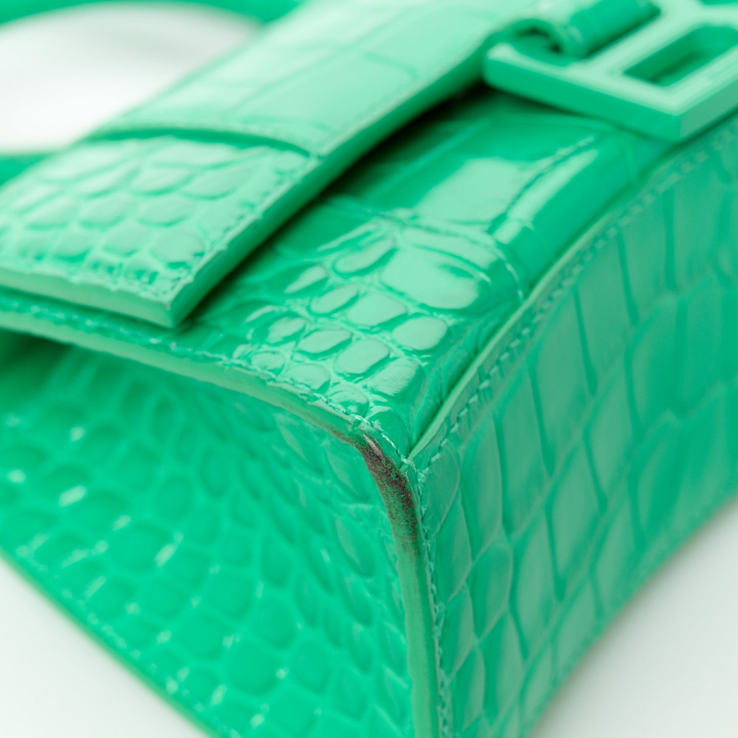 Shiny Calfskin Crocodile Embossed Hourglass Top Handle Bag XS Vivid Green