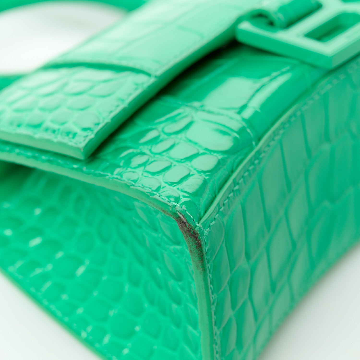 Balenciaga Shiny Calfskin Crocodile Embossed Hourglass Top Handle Bag XS Vivid Green 11 of 13