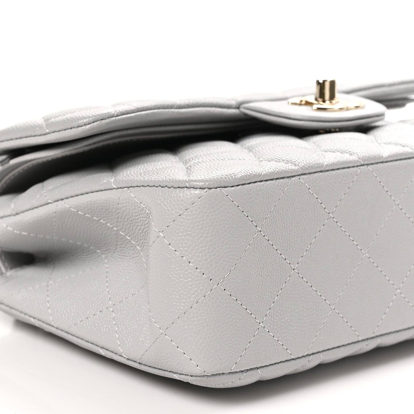 Caviar Quilted Small Double Flap Grey