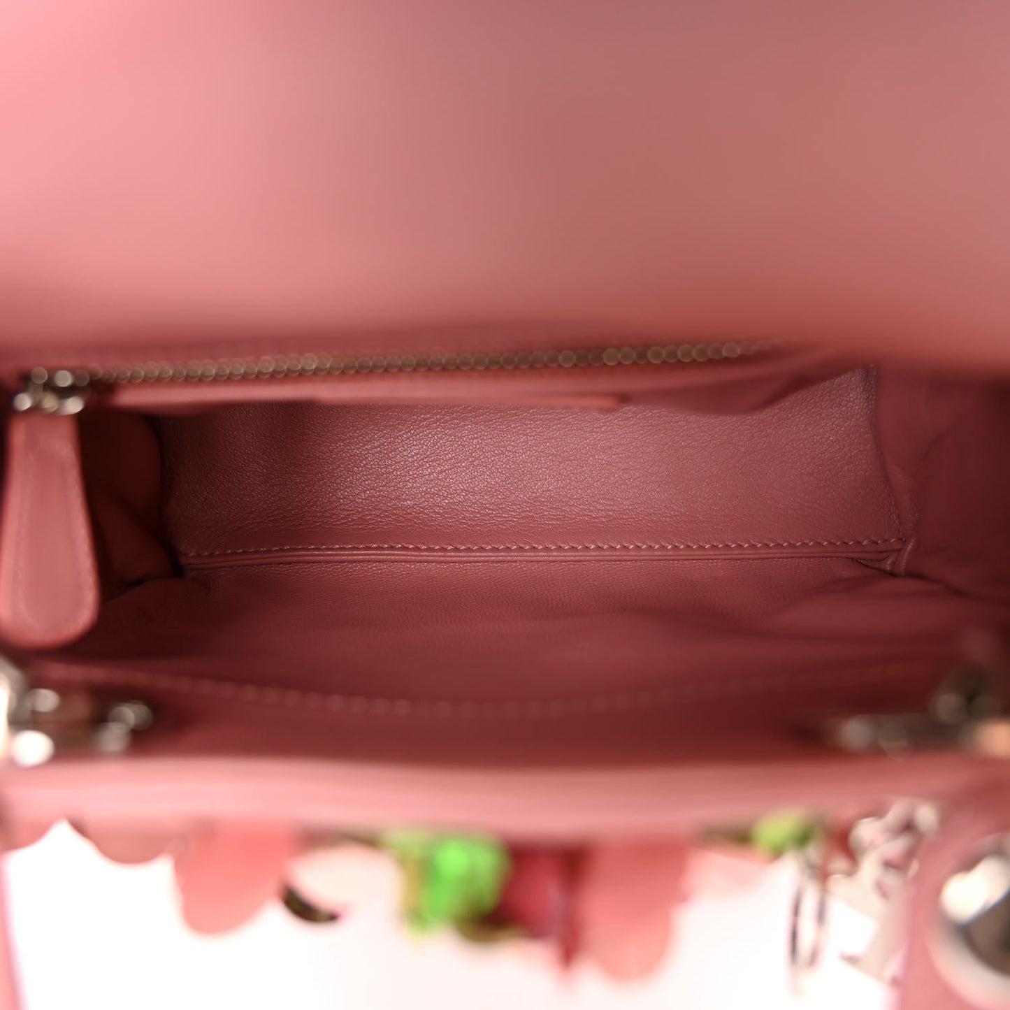 Calfskin Flower Charm Embellished Mini Lady Dior Pink