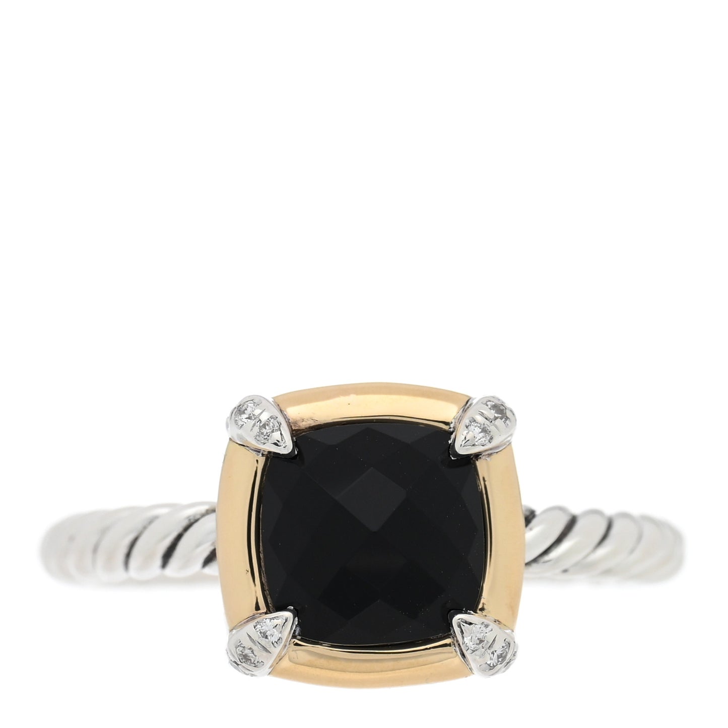 Sterling Silver 18K Yellow Gold Diamond Black Onyx 7mm Petite Chatelaine Ring 51 5.75