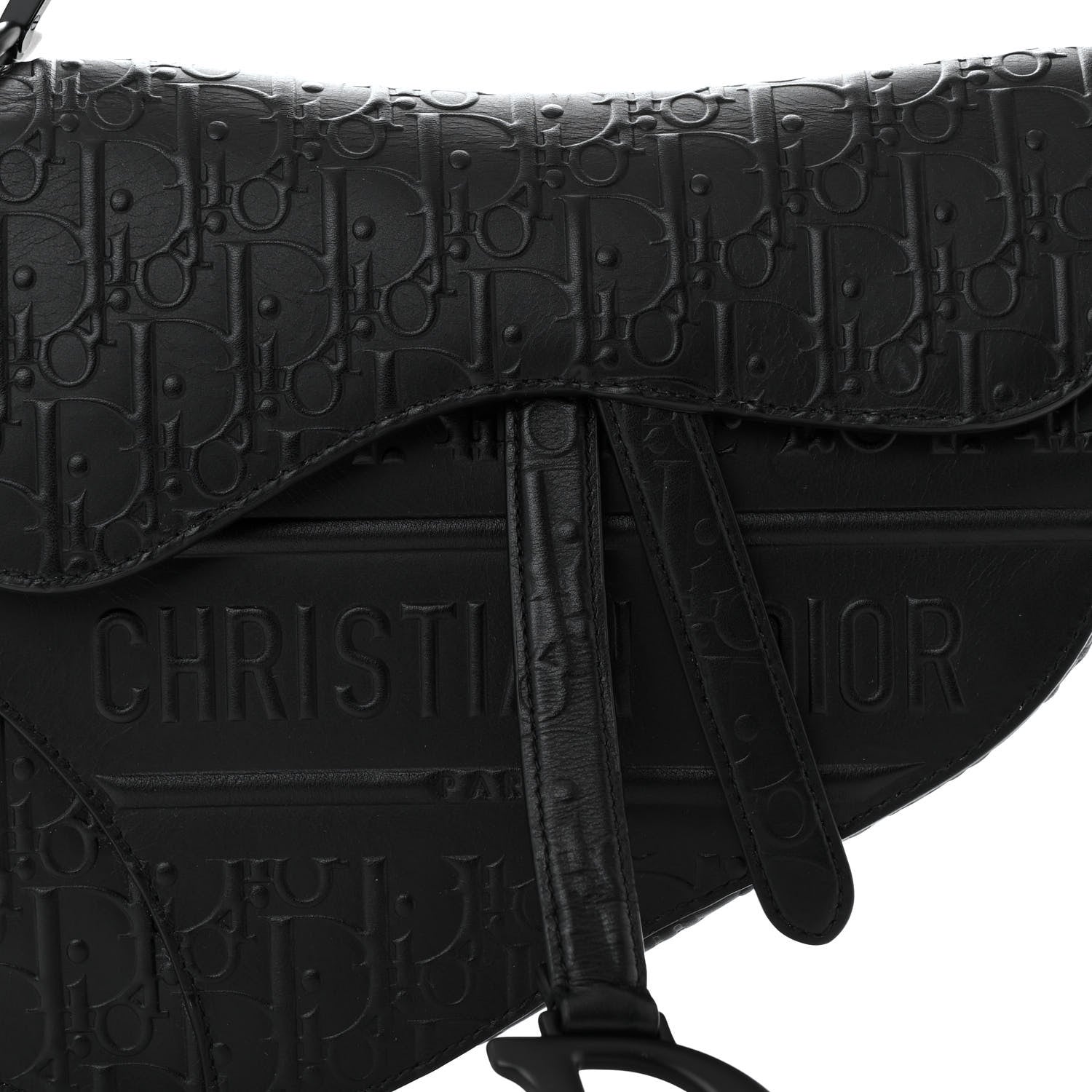 Christian Dior Calfskin Embossed Oblique Saddle Bag Black 8 of 10